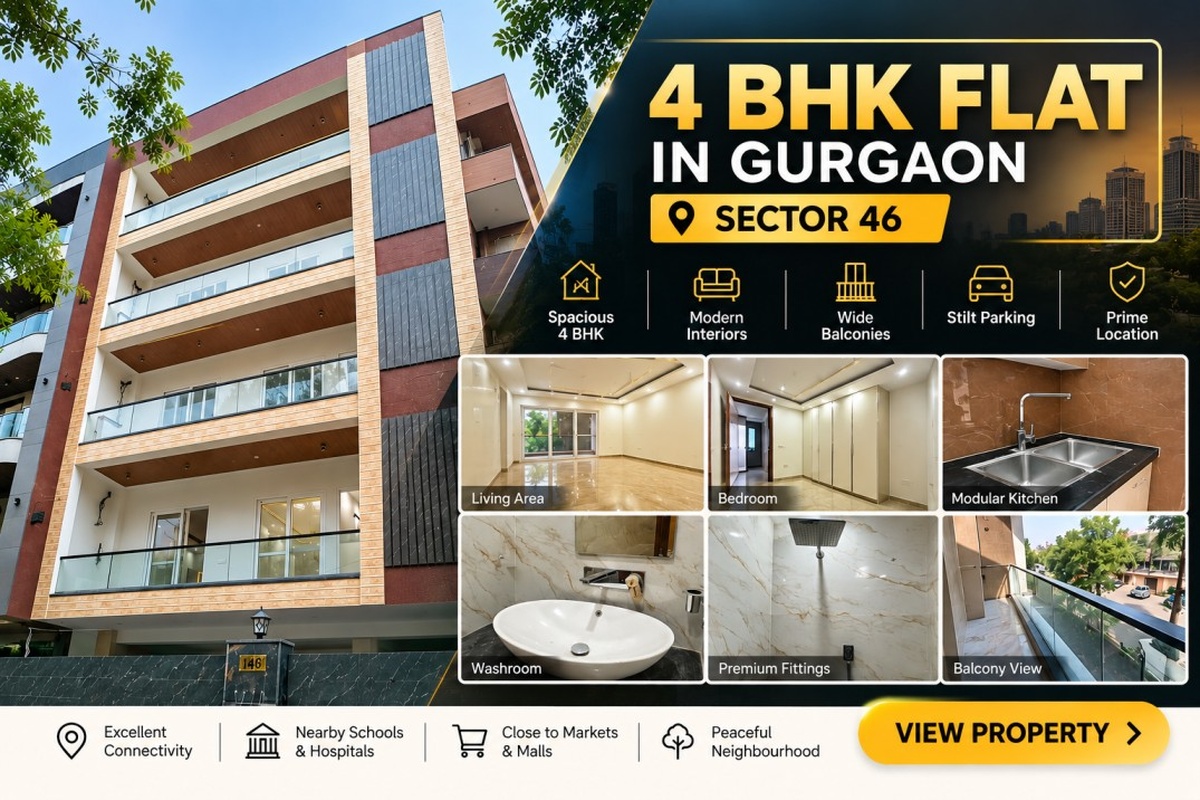 4 BHK Builder Floor for Sale in Sector 46, Gurugram with 263 Sq. Yard area, ready-to-move, semi-furnished interiors and 2 bal